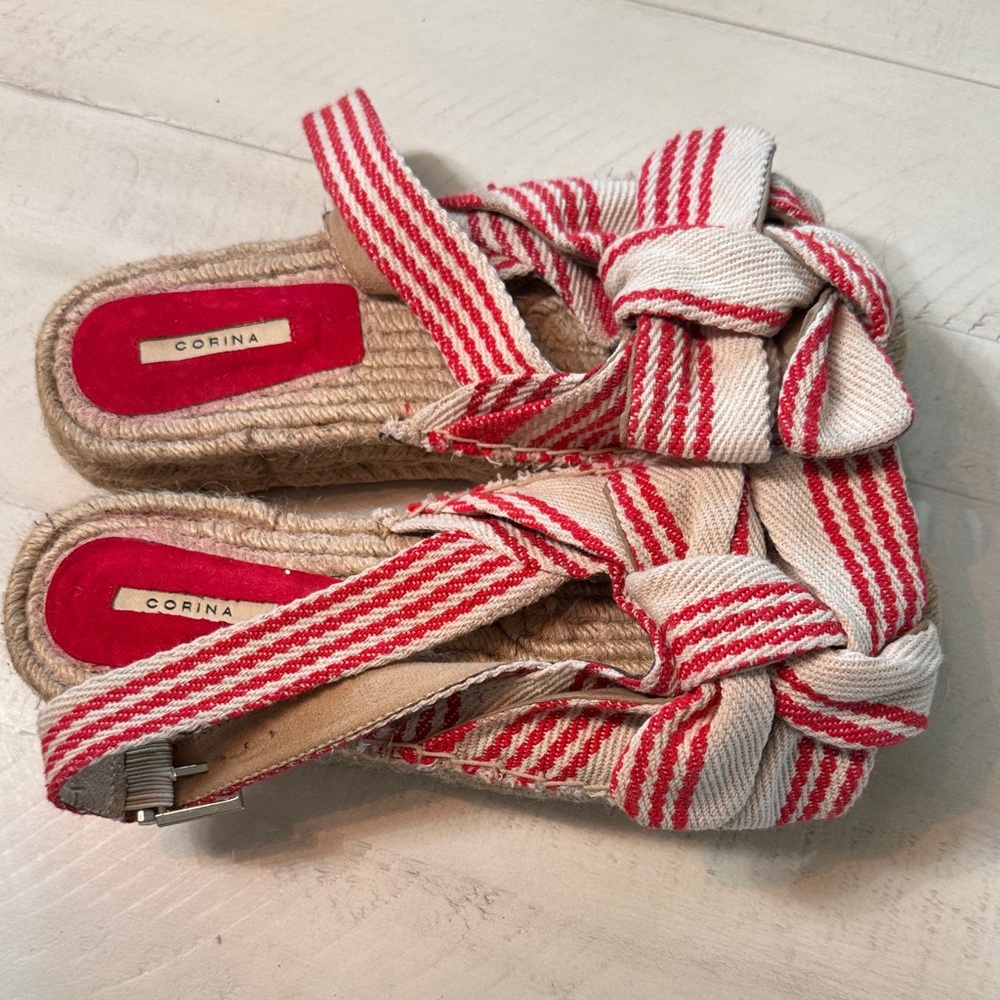 Red and White Striped Espadrille Sandals Madrid Europe sandals